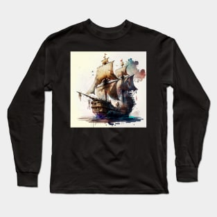 Pirate Ship watercolour Long Sleeve T-Shirt